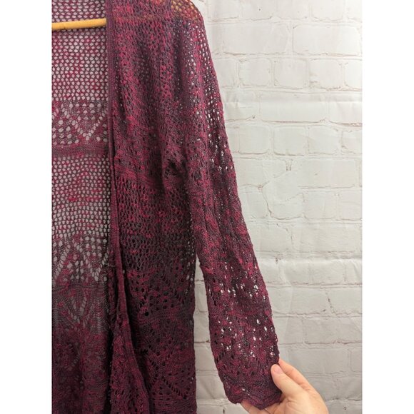 Two-one-two New York Cardigan Womens Size Medium Maroon Black Marled Open Front - Picture 4 of 5